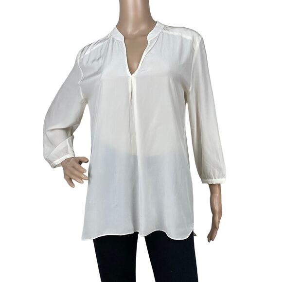 Amanda Uprichard Millan Women Off White Split Neck High Low Hem Silk Blouse M - Picture 1 of 7